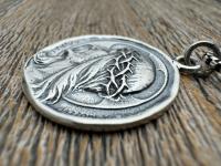 Sterling Silver Jesus Christ Pendant Medallion, Our Lord with Crown of Thorns, French Antique Replica Medal, Artists Augis & Mazzoni France