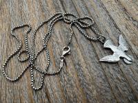 Sterling Silver Holy Spirit Dove Necklace, Descending Dove Pendant, Antique Replica Holy Ghost Pendant, Reproduction of French Antique Piece