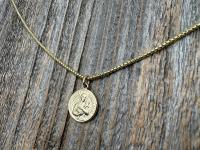 Gold St Gerard Majella Medal on Box Chain Necklace, French Antique Reproduction, Patron Saint of Expectant Mothers and Saint of Fertility