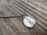Shiny Oxidized Sterling Silver St. Dymphna Medallion, Antique Replica Medal Pendant, Saint of Anxiety, Mental Illness, Chain Necklace Option