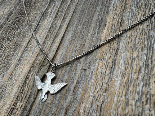 Sterling Silver Holy Spirit Dove Necklace, Descending Dove Pendant, Antique Replica Holy Ghost Pendant, Reproduction of French Antique Piece