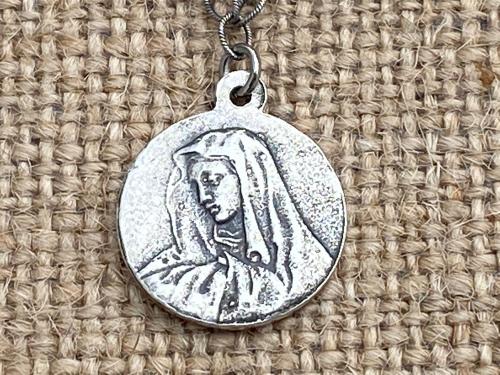 Sterling Silver St. Peregrine Laziosi (Patron Saint of Cancer Patients) Medal Necklace Reversible Sorrowful Mary Peregrinus Pellegrino