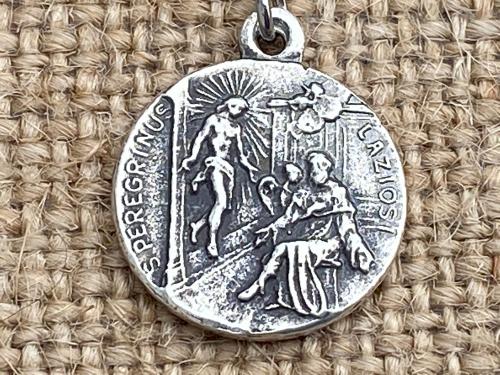 Sterling Silver St. Peregrine Laziosi (Patron Saint of Cancer Patients) Medal Necklace Reversible Sorrowful Mary Peregrinus Pellegrino