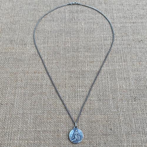 Sterling Silver Antique Replica St. Roch (Saint Rocco) Medal Pendant Necklace, Patron Saint of Epidemics, Patron Saint of Dogs, Unisex