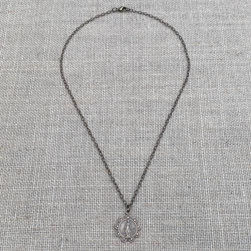 Bronze, Our Lady of the Rosary, Medal Pendant Necklace, Antique Replica, Notre-Dame-Du-Cap Quebec, Our Lady of the Cape Shrine, Immaculata