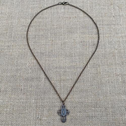 Bronze Miraculous Medal Cross Pendant and Necklace, Antique Replica, Blessed Virgin Mary, Immaculate Conception, Our Lady of the Miracle