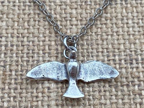 Sterling Silver Holy Spirit Dove Pendant Necklace, Antique Replica, Unisex Confirmation Gift, Boho Holy Spirit Necklace, Flying Dove Pendant