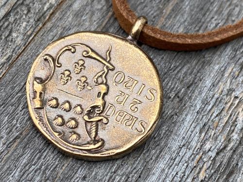 Bronze Rare St Michael Latin Medal Necklace, Antique Replica Saint Michael the Archangel, St Michel, Protection against the Devil Satan M1