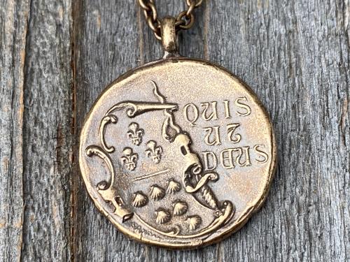 Bronze Rare St Michael Latin Medal Necklace, Antique Replica Saint Michael the Archangel, St Michel, Protection against the Devil Satan M1