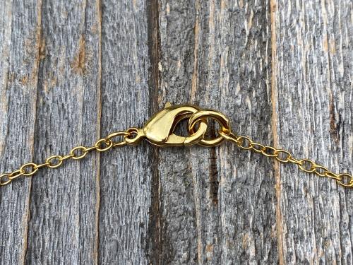 Gold 3/4" Round Miraculous Medal Pendant Necklace, Antique Replica, O Mary Conceived Without Sin Pray for Us Who Have Recourse to Thee, MM2