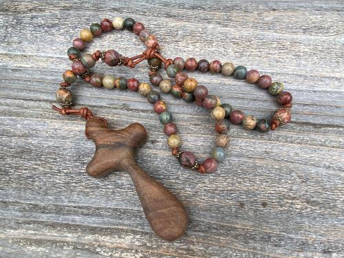 Large Comfort Cross Rosary, Bronze & Gemstone Bead Rosary with Red Cherry Creek Jasper Stones, Artisan Rosary Decor, Family Heirloom Rosary