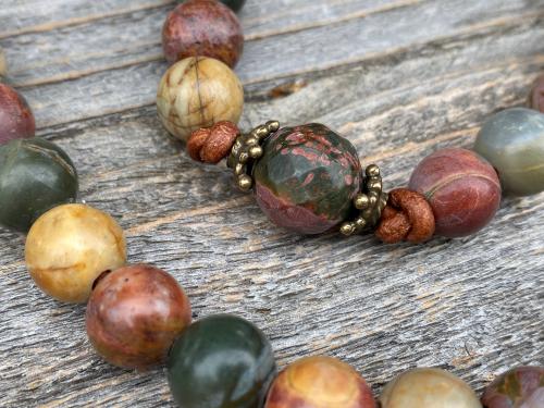 Large Comfort Cross Rosary, Bronze & Gemstone Bead Rosary with Red Cherry Creek Jasper Stones, Artisan Rosary Decor, Family Heirloom Rosary