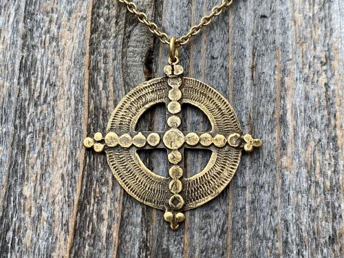 Antique Gold Ancient Christian Cross Pendant Necklace, Antique Replica, Large Gold Cross Pendant, Antique Artisan Handmade Cross, Big Cross