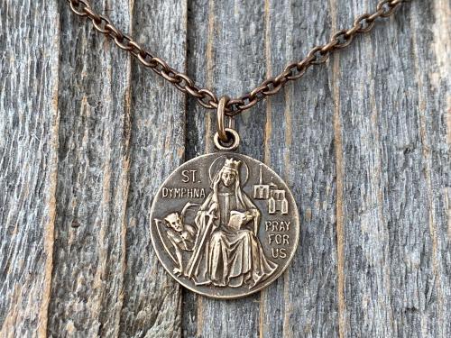 Bronze St. Dymphna Medal, Saint Dymphna Pendant, St Dymphna Necklace, Antique Replica, Patron Saint of Anxiety, Saint of Mental Illness