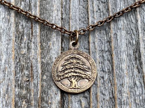 Bronze St Charbel Makhlouf Medal Pendant Necklace, Antique Replica, Rare Saint Sharbel Charm, Lebanese Saint, Miraculous Healing Intercessor