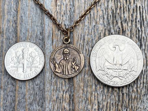 Bronze St Charbel Makhlouf Medal Pendant Necklace, Antique Replica, Rare Saint Sharbel Charm, Lebanese Saint, Miraculous Healing Intercessor