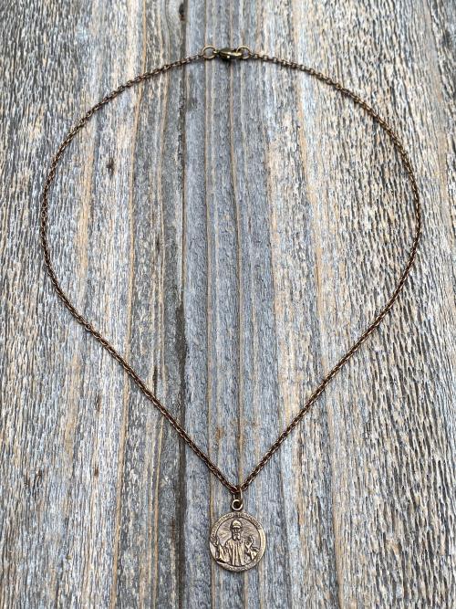 Bronze St Charbel Makhlouf Medal Pendant Necklace, Antique Replica, Rare Saint Sharbel Charm, Lebanese Saint, Miraculous Healing Intercessor