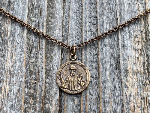 Bronze St Charbel Makhlouf Medal Pendant Necklace, Antique Replica, Rare Saint Sharbel Charm, Lebanese Saint, Miraculous Healing Intercessor