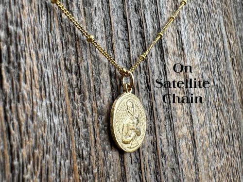 Gold St Gerard Majella Medal and Necklace by French Artist Penin, Antique Replica, Patron Saint of Expectant Mothers and Saint of Fertility