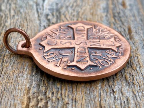 Large Copper French St Benedict Medallion, Antique Replica of Artist JB Balme Medal, Big Holy Father Saint Benedicti Pendant from France