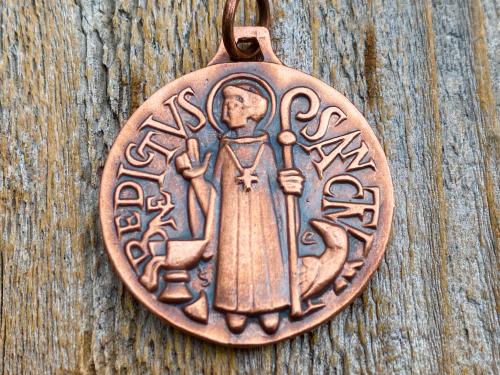 Large Copper French St Benedict Medallion, Antique Replica of Artist JB Balme Medal, Big Holy Father Saint Benedicti Pendant from France