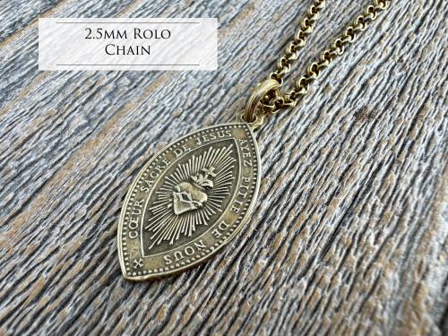 Antique Gold Immaculate Conception & Sacred Heart of Jesus French Antique Replica Medallion, Our Lady of Lourdes, Signed Penin Lyon France
