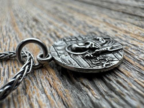 Sterling Silver St Paraskeva (St. Paraskeve) Medallion, Small Round Antique Replica, Orthodox Saint Paraskevi Pendant
