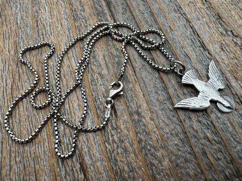 Sterling Silver Holy Spirit Dove Necklace, Descending Dove Pendant, Antique Replica Holy Ghost Pendant, Reproduction of French Antique Piece