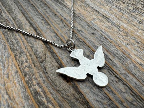 Sterling Silver Holy Spirit Dove Necklace, Descending Dove Pendant, Antique Replica Holy Ghost Pendant, Reproduction of French Antique Piece