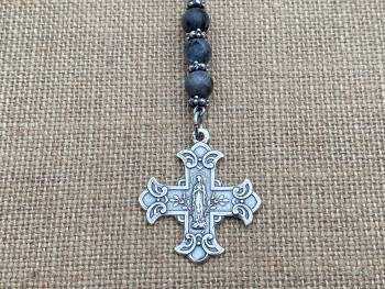 Rearview Mirror Sterling Silver Cross, Mary & Jesus Reversible Medal, Antique Replica, Religious Rear View Mirror Accessories, Car Mirror
