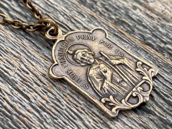 Bronze St Jude Thaddeus Medal Pendant Necklace, Antique Replica, Patron Saint of Desperate Causes, Patron Saint of Hope, Apostle of Jesus