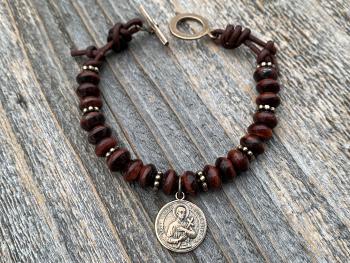 Bronze St Gerard Majella Medal Bracelet, French artist Penin, Antique Replica, Patron Saint of Expectant Mothers, Patron Saint of Fertility