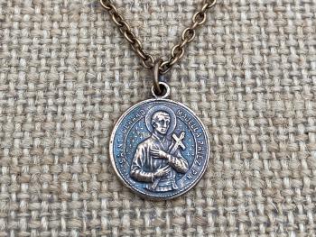 Bronze Saint Gerard Majella Medal Pendant Necklace, French Antique Replica, Artist Penin, Patron Saint of Expectant Mothers, of Fertility