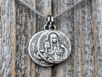 St Gerard Majella & St Colette of Corbie Sterling Silver Cluster Necklace, Patron Saints of Fertility + Expectant Mothers, Antique Replicas