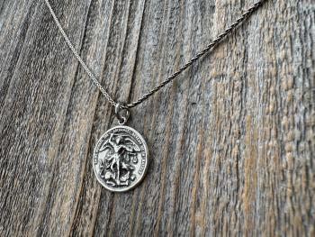 Large Sterling Silver St Michael Medal, Reverses to St Christopher, Antique Replica Medallion, Antiqued Saint Michael the Archangel Pendant