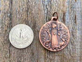 Large Copper French St Benedict Medallion, Antique Replica of Artist JB Balme Medal, Big Holy Father Saint Benedicti Pendant from France