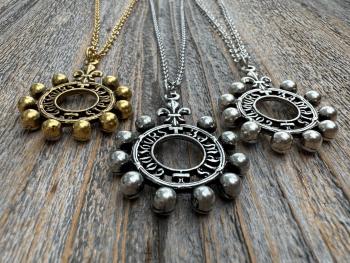 Antiqued Gold, Silver or Pewter Finger Rosary Ring with Hanging Top Ring, French Antique Replica Dizainier, Fleur de Lis Rosary Necklace