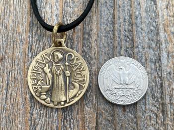 Large Gold Bronze French St Benedict Medallion, Antique Replica of Artist J Balme Medal, Big Holy Father Saint Benedicti Pendant from France