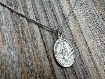 Sterling Silver St Agatha & St Lucia Medal Pendant Necklace, Antique Replica of French Medal with Latin Wording, Rare and Old Medallion Lucy