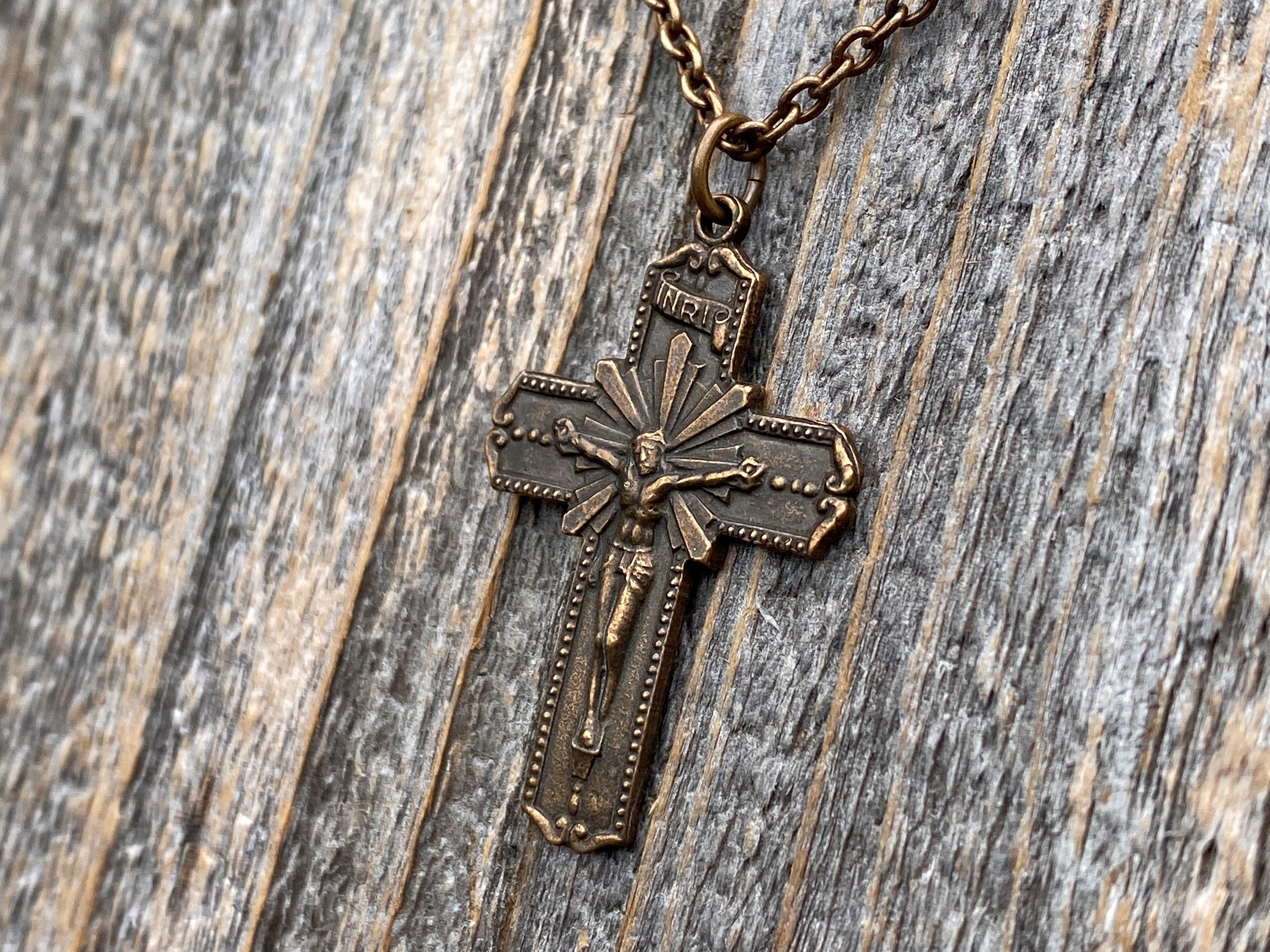 Sterling Silver Crucifix Cross Wood Jesus Pendant