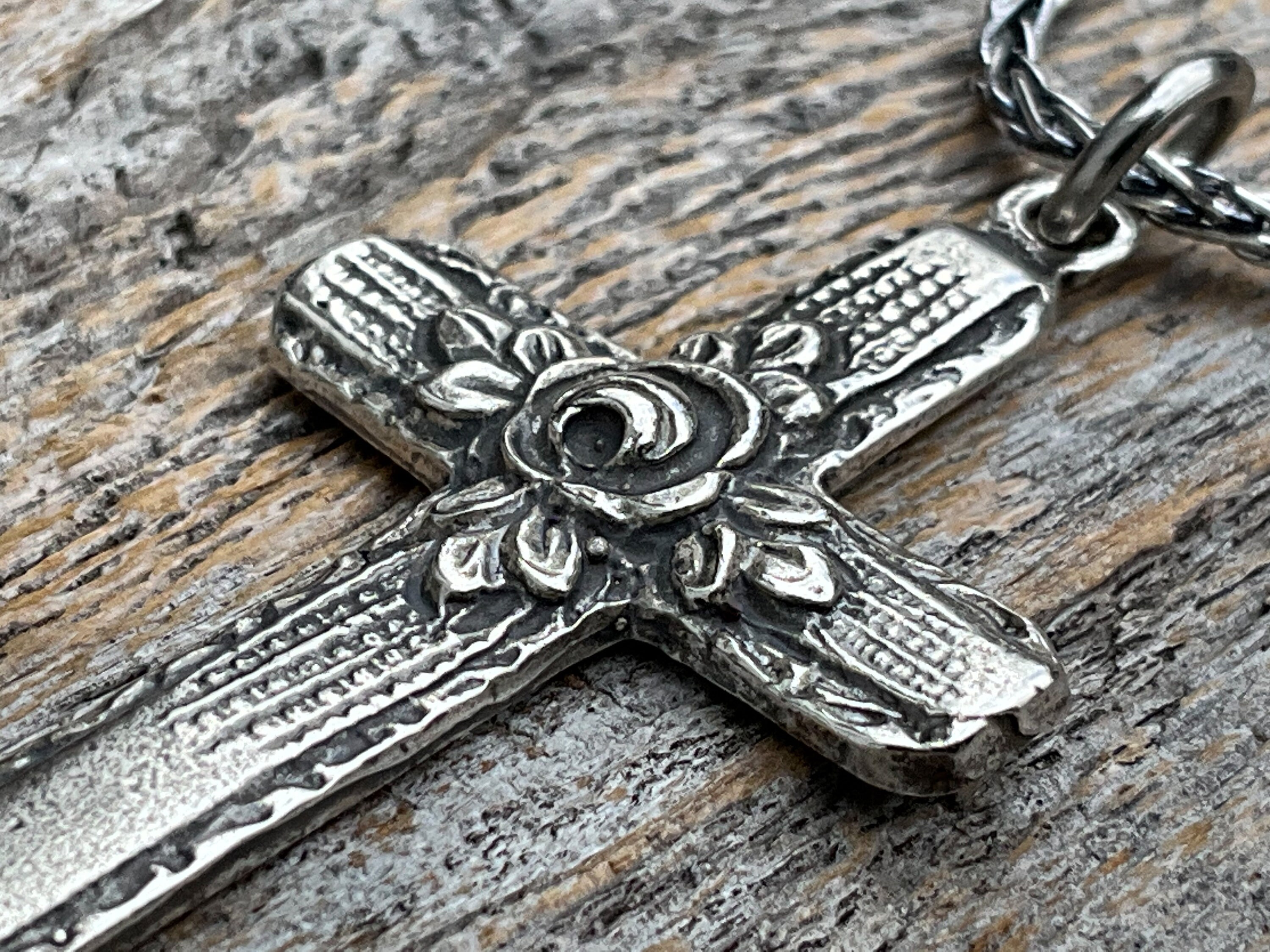 Small Cross Charm Necklace in Oxidized Sterling Silver