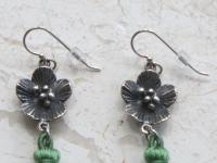 Sterling Silver Flower with Tassels Earrings, Hot Pink or Green Silky Fringe, Eye Catching, Lightweight, French Hooks, Nylon Dangling Tassel