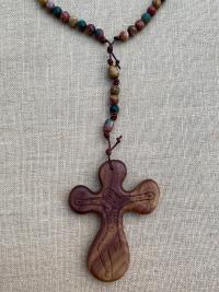 Large Rosary, Walnut hand-carved Crucifix, Red Cherry Creek Jasper Gemstones, Wall Rosary, Palm Comfort Cross, Original ByRon Palm Cross