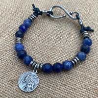 Sterling Silver St. Peregrine Laziosi Medal on a Sodalite Gemstone Bracelet - Patron Saint of Cancer Patients - Saint Pellegrino Peregrinus