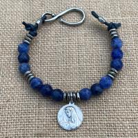 Sterling Silver St. Peregrine Laziosi Medal on a Sodalite Gemstone Bracelet - Patron Saint of Cancer Patients - Saint Pellegrino Peregrinus