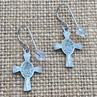 Sterling Silver Miraculous Medal Cross Earrings, Antique Replicas, French Hooks, Dangling Cross Earrings, Blessed Virgin Mary, Mother of God