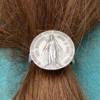 Miraculous Medal Pony Tail Button, Sterling Silver, Band Holder Elastics Marian Hair Accessory Blessed Virgin Mary Antique Replica, Portugal