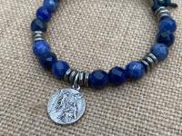 Sterling Silver St. Peregrine Laziosi Medal on a Sodalite Gemstone Bracelet - Patron Saint of Cancer Patients - Saint Pellegrino Peregrinus