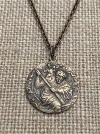 Bronze St. Saint Christopher Medal, Antique Replica, Pendant Necklace, Patron Saint of Travelers Traveling, Automobile, Confirmation Gift