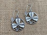 Sterling Silver Shamrock French Hook Earrings, Dangling Shamrock Earrings, Saint Patrick Earrings, Irish Catholic Earrings, Antique Replica